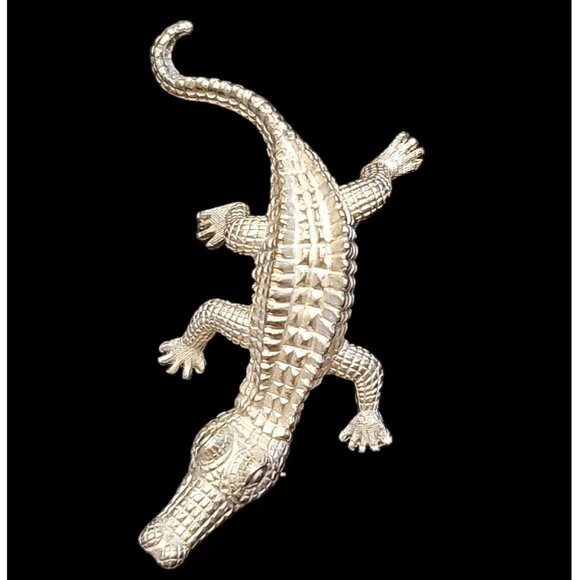 Vintage Crocodile Brooch Pin - Silver Tone Metal - For Reptile Enthusiasts - Picture 8 of 11